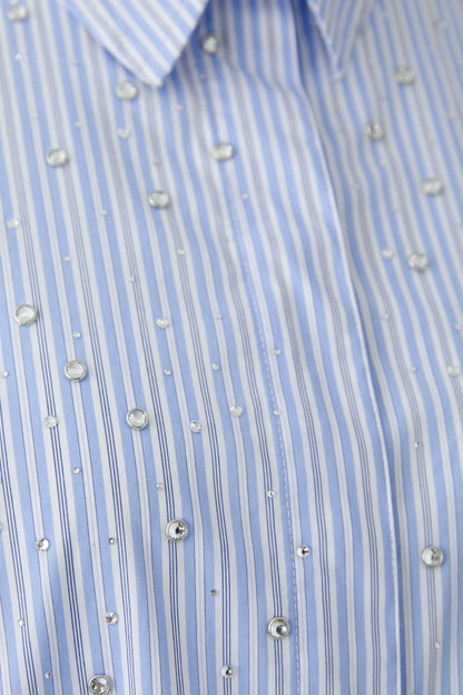 Oui Light Blue/White Stripe Embellished Shirt