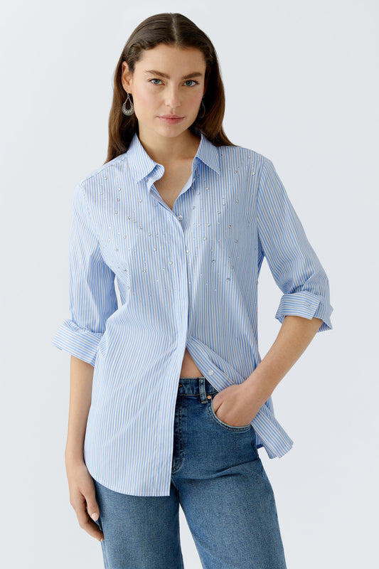 Oui Light Blue/White Stripe Embellished Shirt