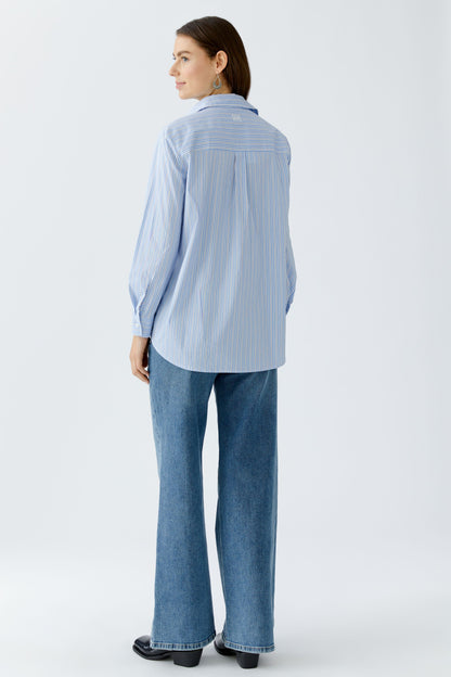 Oui Light Blue/White Stripe Embellished Shirt