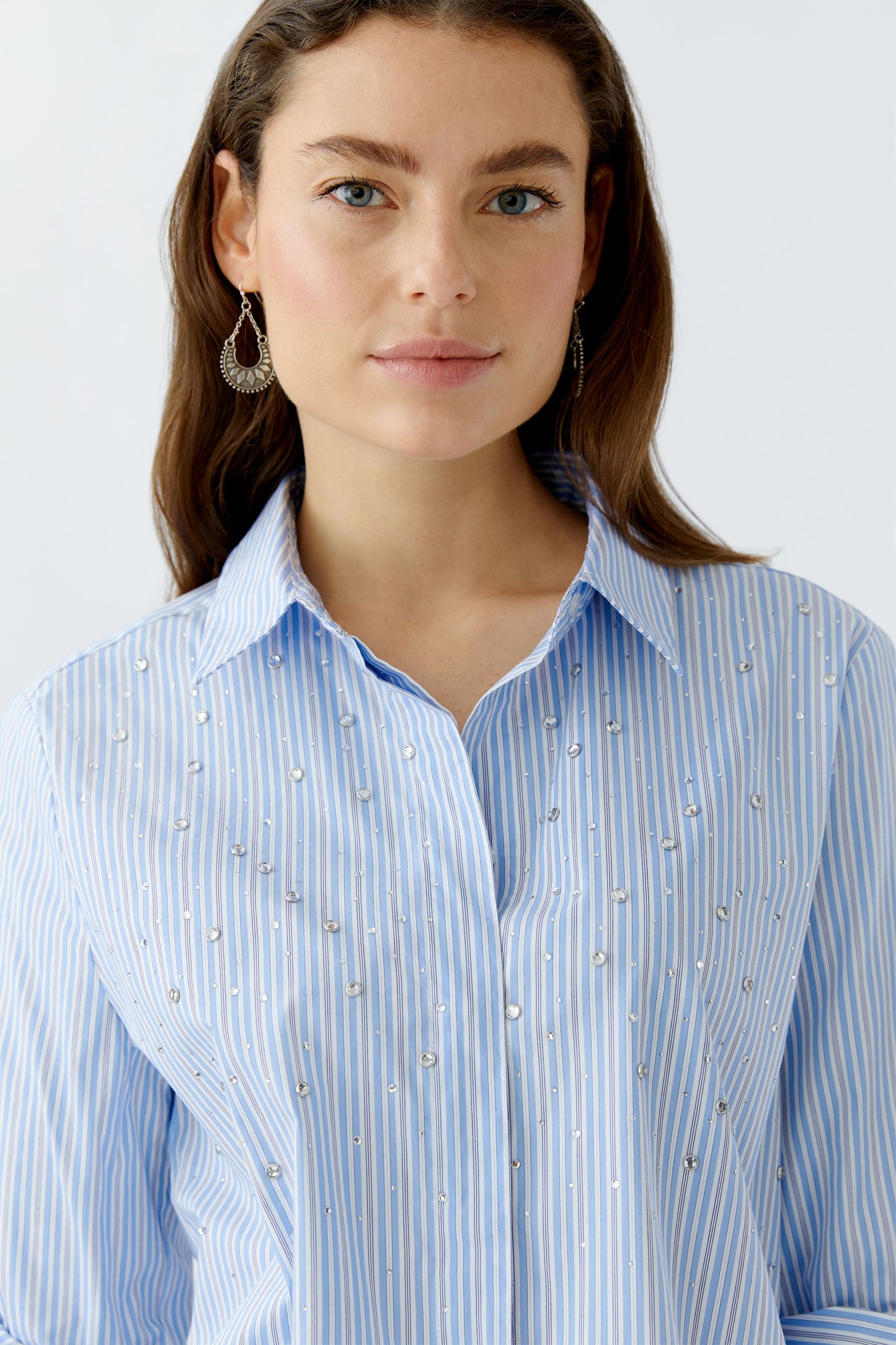 Oui Light Blue/White Stripe Embellished Shirt