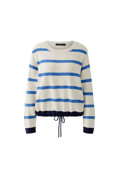 Oui Off White/Blue Stripe Drawstring Jumper'