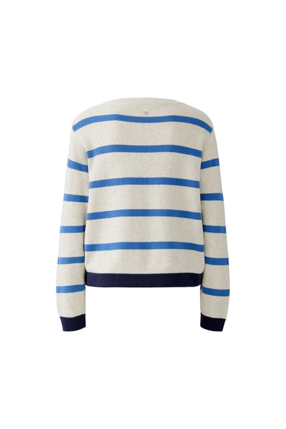 Oui Off White/Blue Stripe Drawstring Jumper'
