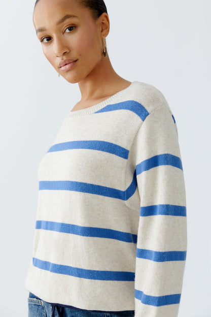 Oui Off White/Blue Stripe Drawstring Jumper'