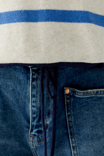 Oui Off White/Blue Stripe Drawstring Jumper'