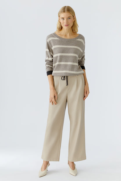 Oui Lt Brown/Stone Stripe Drawstring Jumper