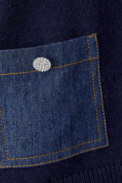 Oui Dark Blue Denim Pocket Jumper