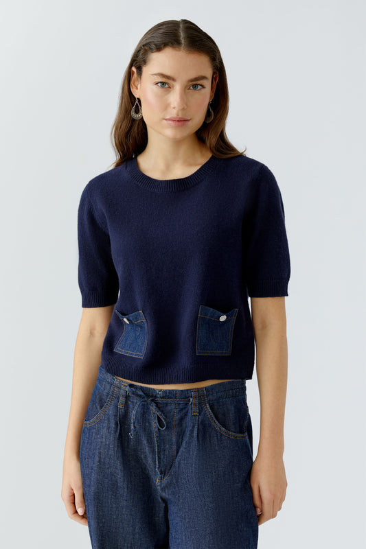 Oui Dark Blue Denim Pocket Jumper
