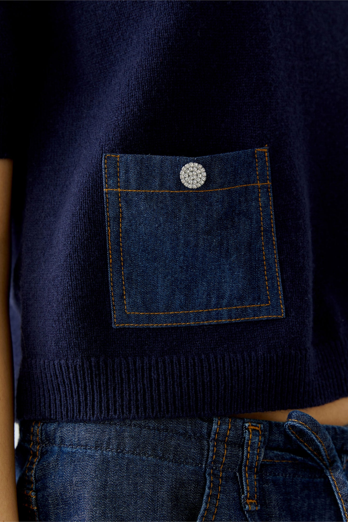 Oui Dark Blue Denim Pocket Jumper