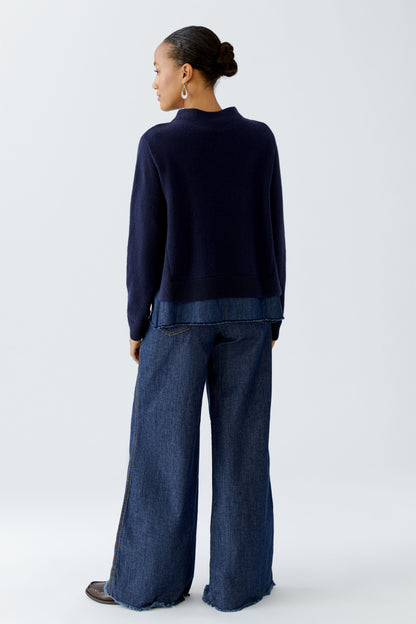 Oui Dark Blue/Denim Funnel Neck Jumper