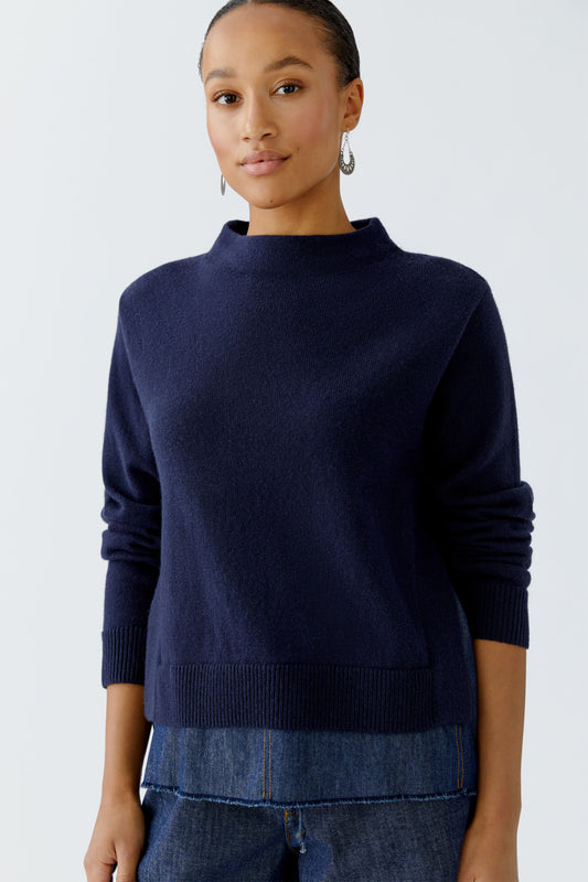 Oui Dark Blue/Denim Funnel Neck Jumper