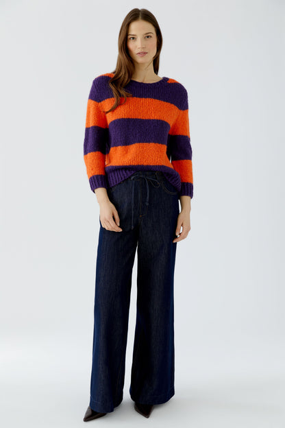 Oui ESMY Dark Violet/Orange Stripe Jumper
