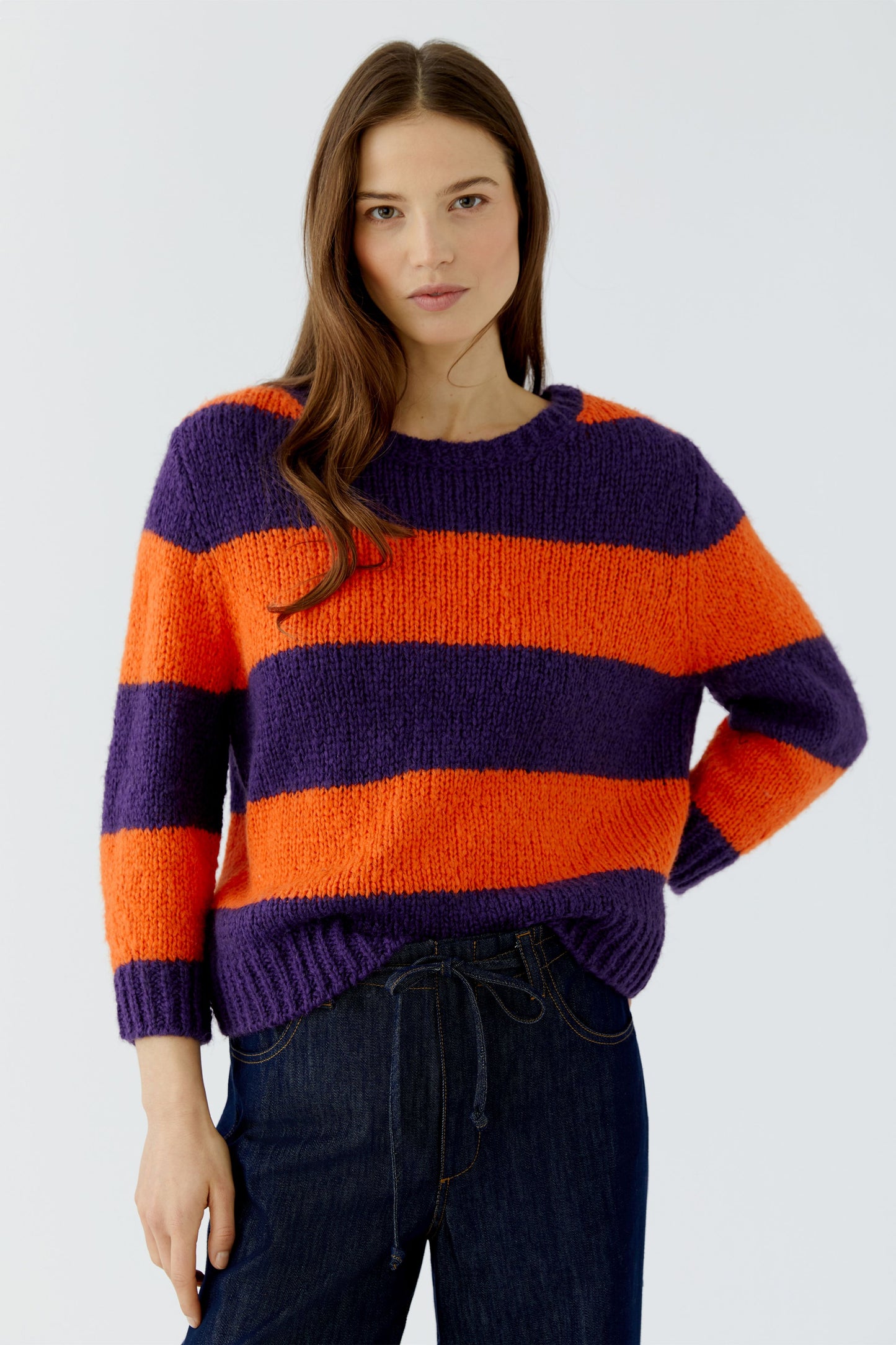 Oui ESMY Dark Violet/Orange Stripe Jumper