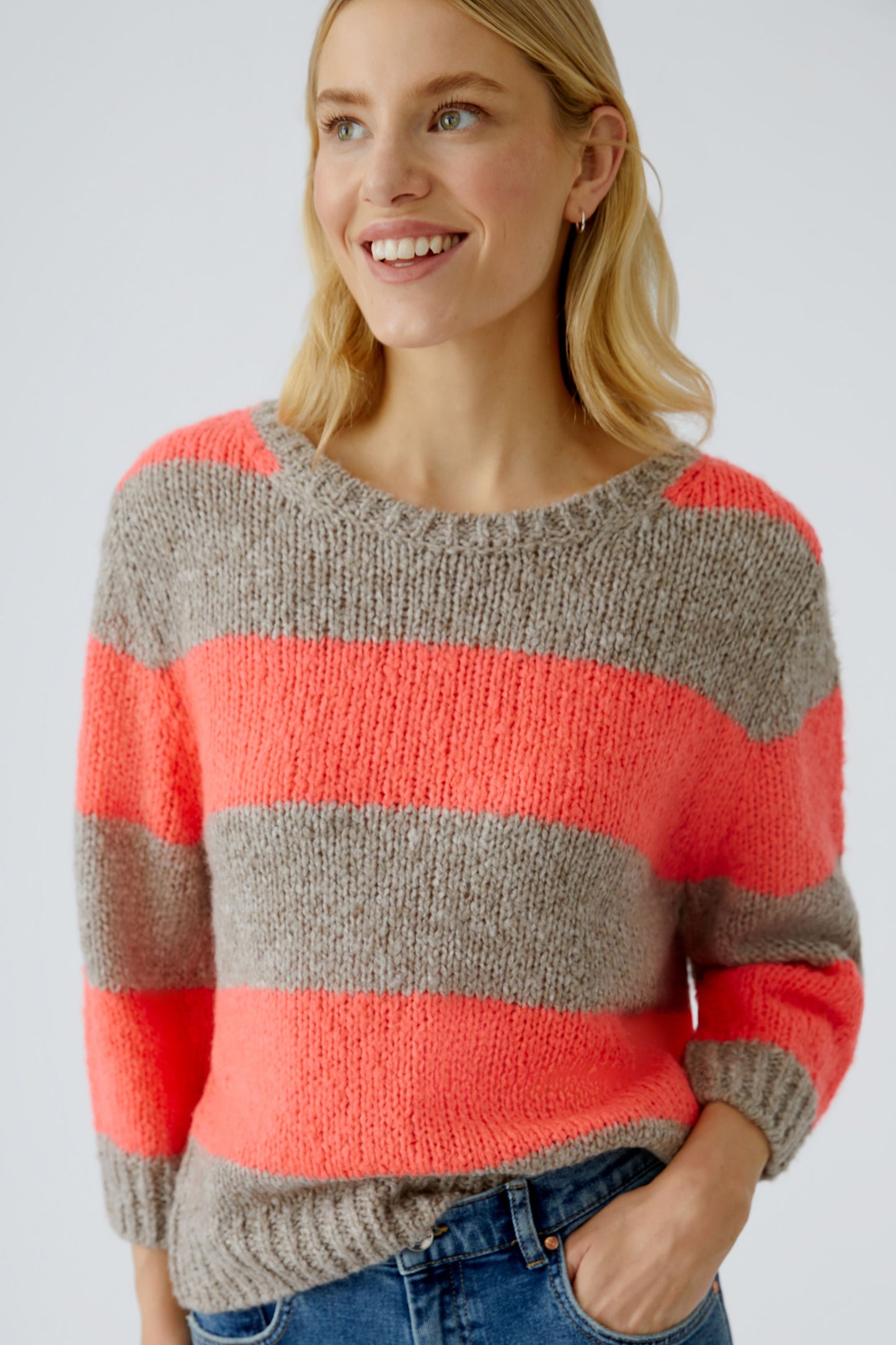 Oui Lt Brown/Rose Neon Stripe Esmy Jumper
