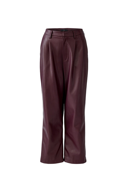 Oui Bramble Berry Leather Look Pleated Trouser