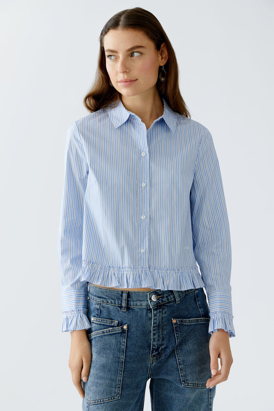 Oui Light Blue/White Stripe Frill Blouse