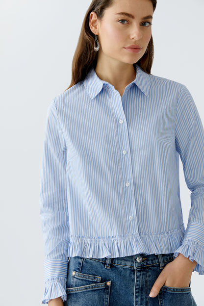 Oui Light Blue/White Stripe Frill Blouse