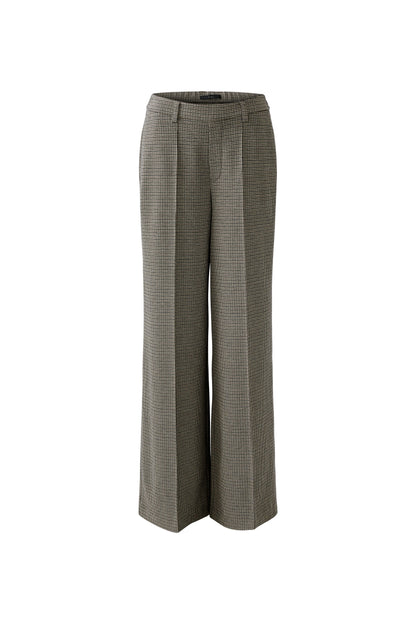 Oui Lt Stone/Grey Houndstooth Wide Leg Trouser