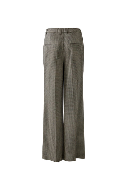 Oui Lt Stone/Grey Houndstooth Wide Leg Trouser