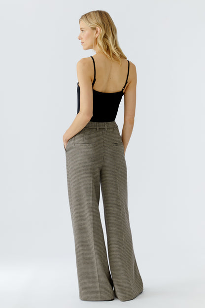 Oui Lt Stone/Grey Houndstooth Wide Leg Trouser