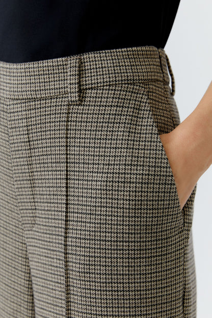 Oui Lt Stone/Grey Houndstooth Wide Leg Trouser
