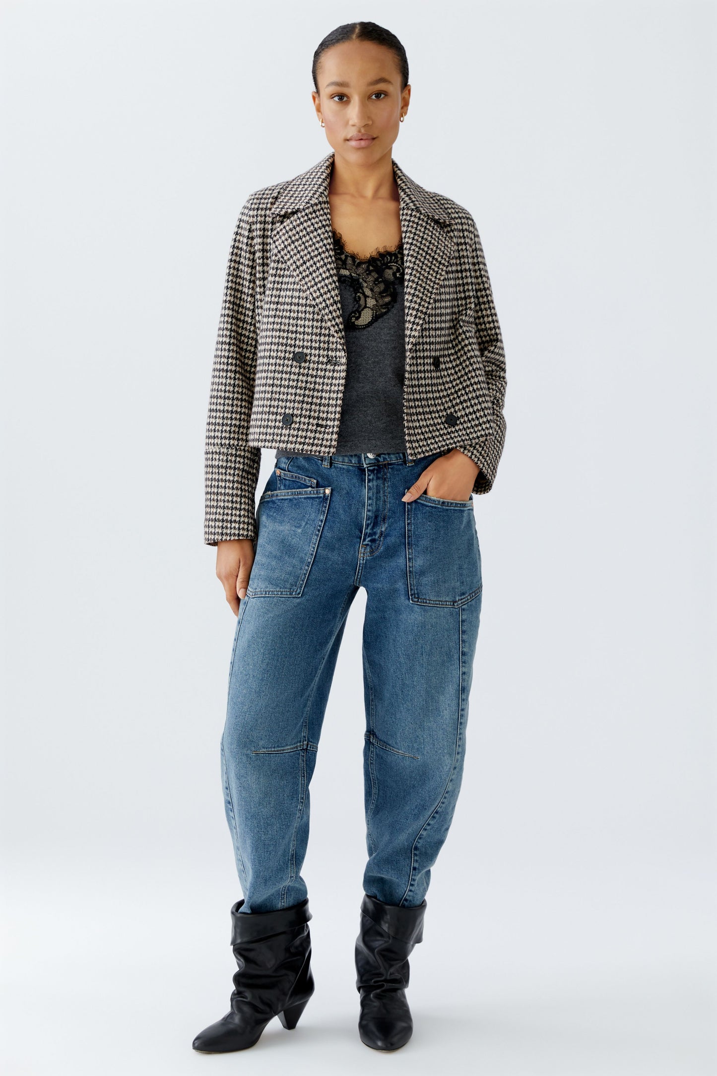 Oui Lt Stone/Brown Houndstooth Jacket