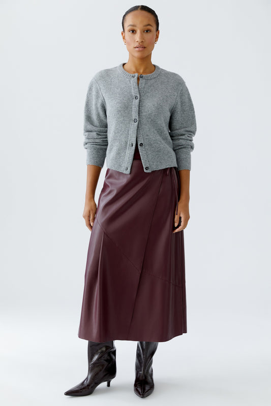 Oui Bramble Berry Leather Look Wrap Skirt