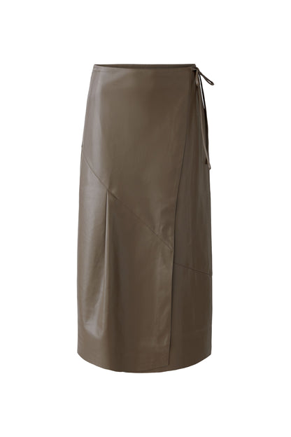 Oui Taupe Leather Look Wrap Skirt