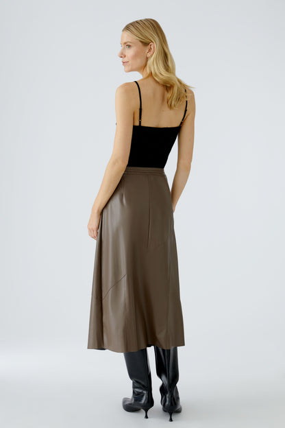Oui Taupe Leather Look Wrap Skirt