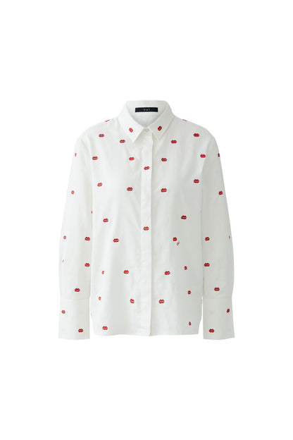 Oui White/Red Lip Motif Shirt