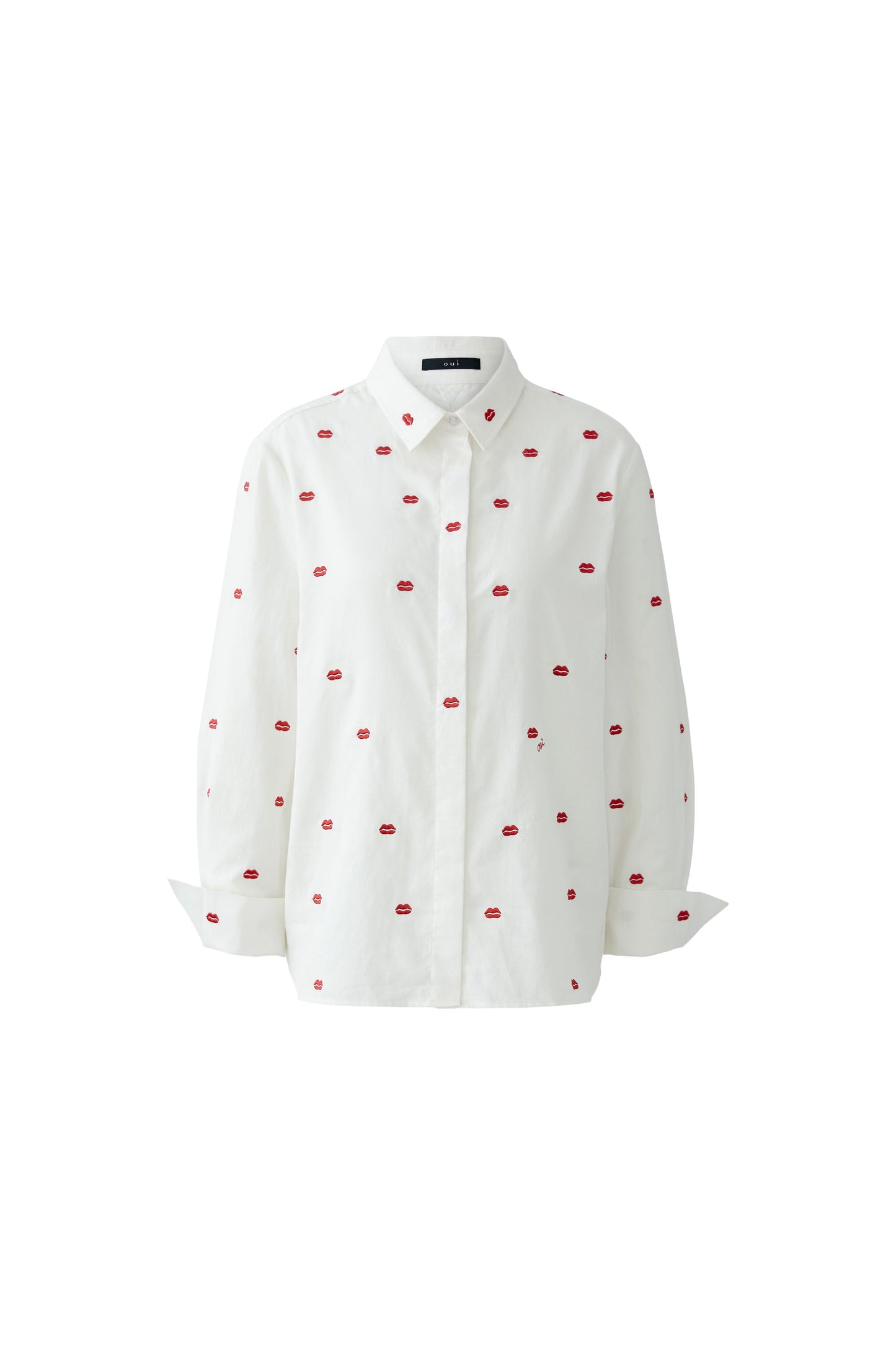 Oui White/Red Lip Motif Shirt