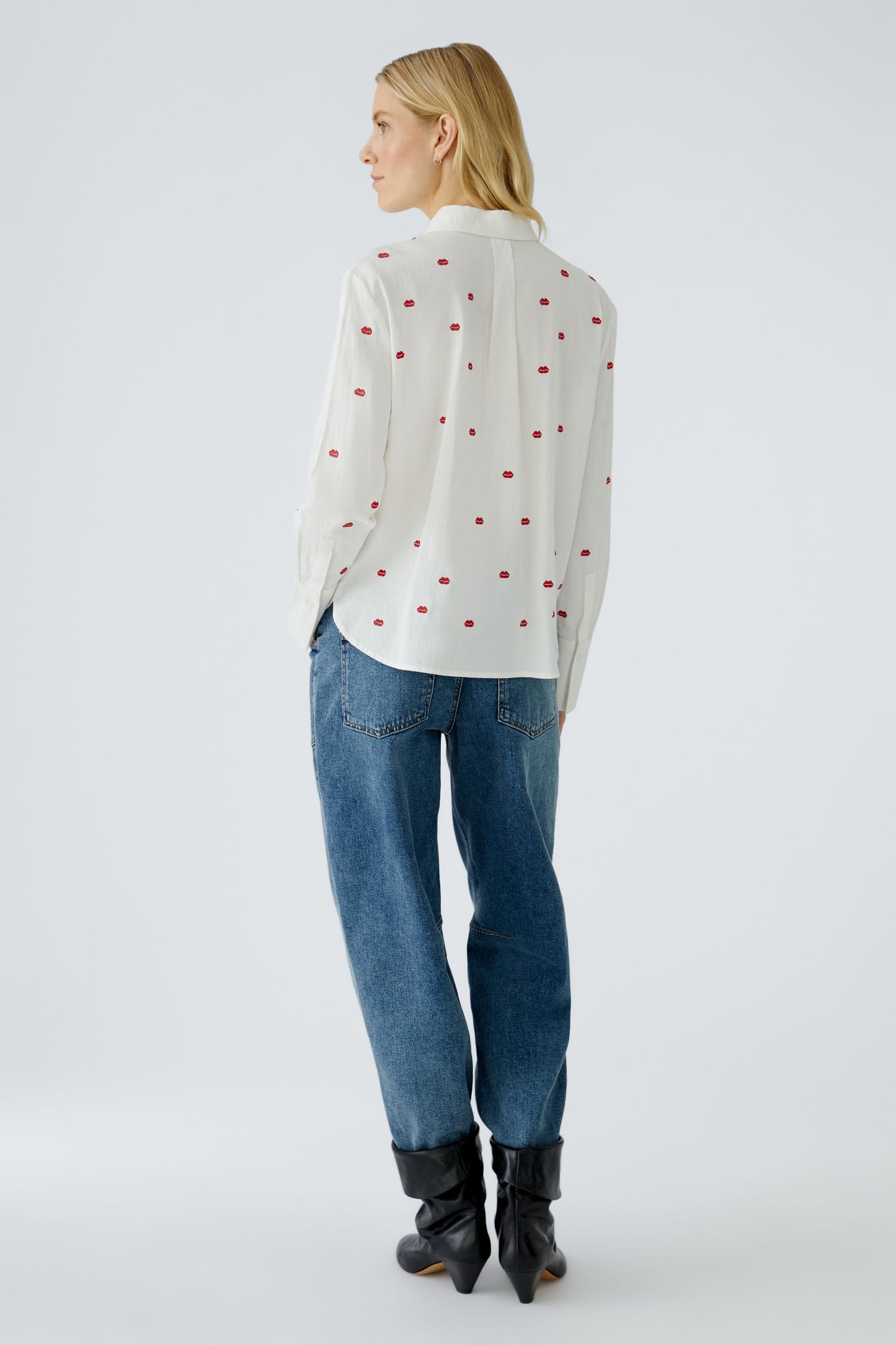 Oui White/Red Lip Motif Shirt