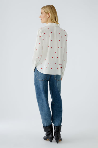 Oui White/Red Lip Motif Shirt