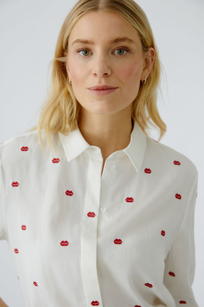 Oui White/Red Lip Motif Shirt