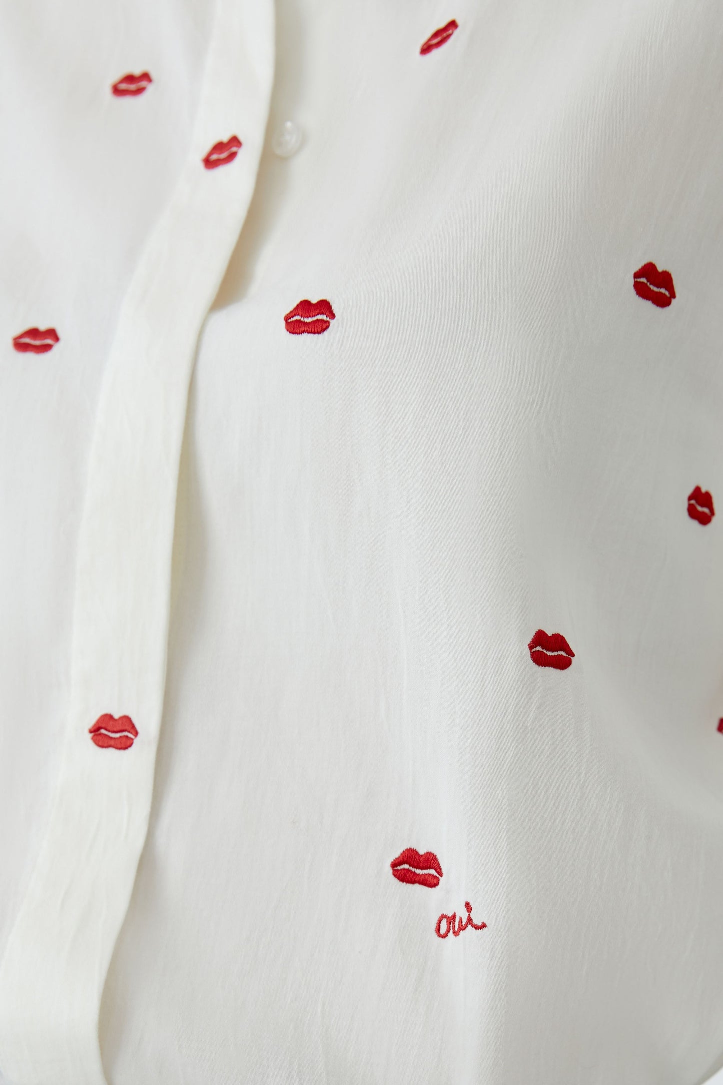 Oui White/Red Lip Motif Shirt
