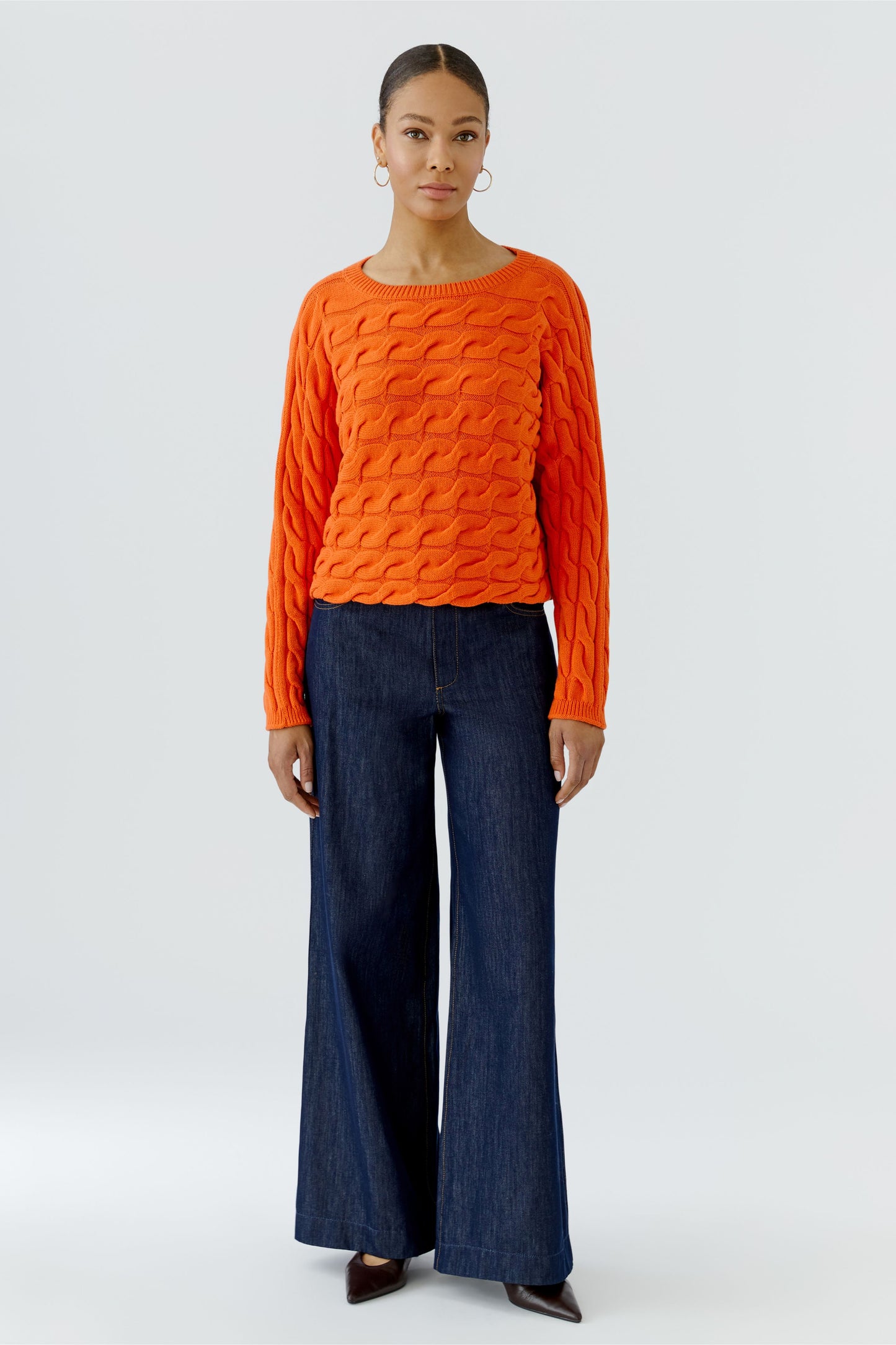 Oui SIRAH Orangeade Cable-Knit Jumper