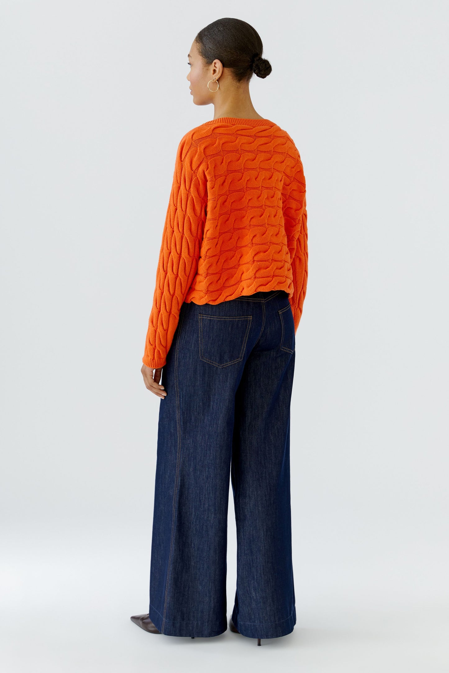 Oui SIRAH Orangeade Cable-Knit Jumper