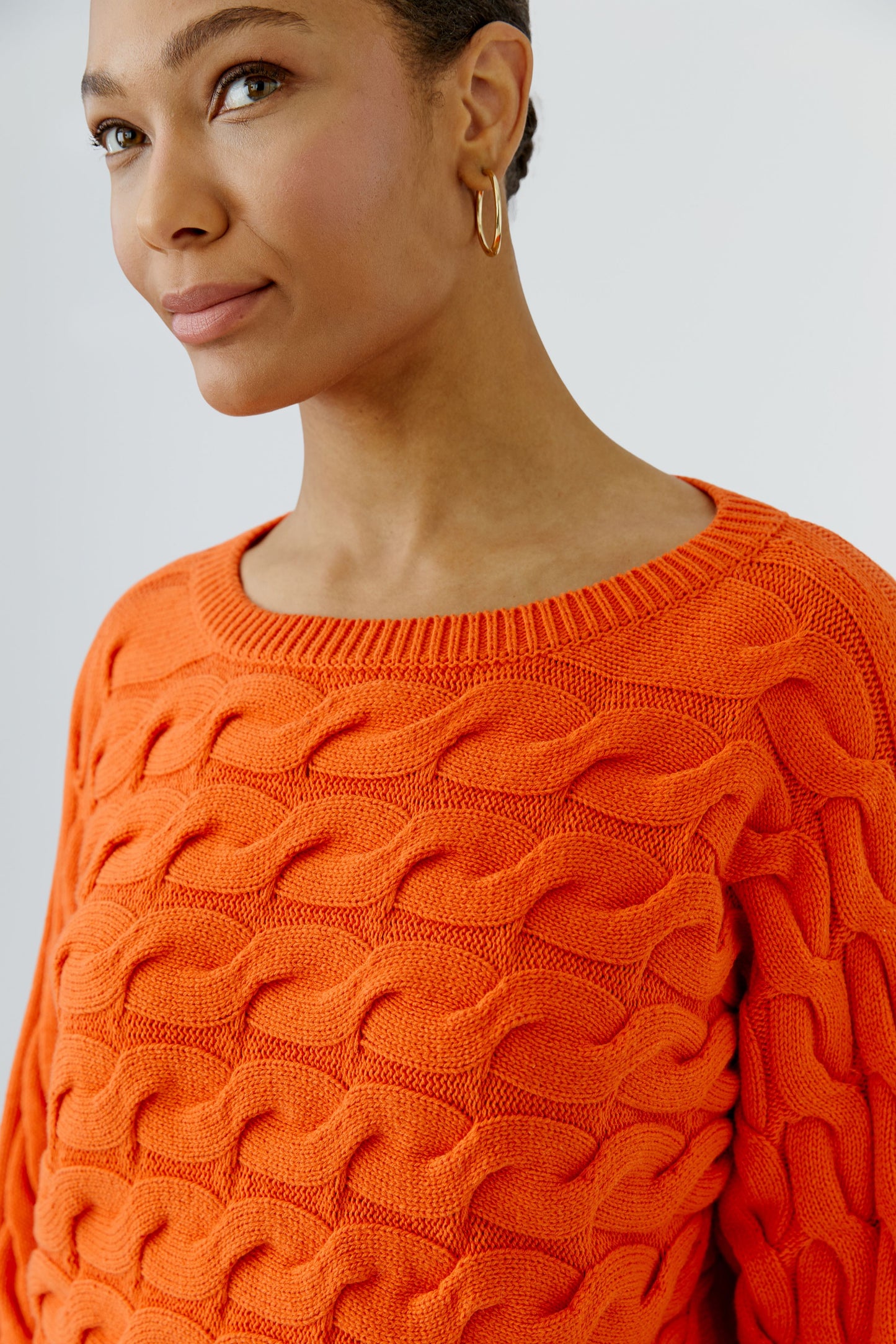 Oui SIRAH Orangeade Cable-Knit Jumper