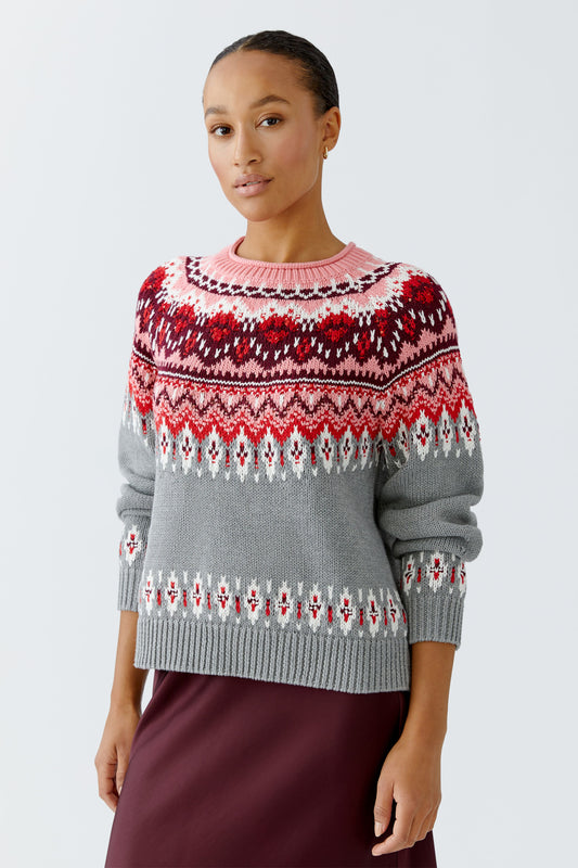 Oui Grey/Red Button Back Jumper