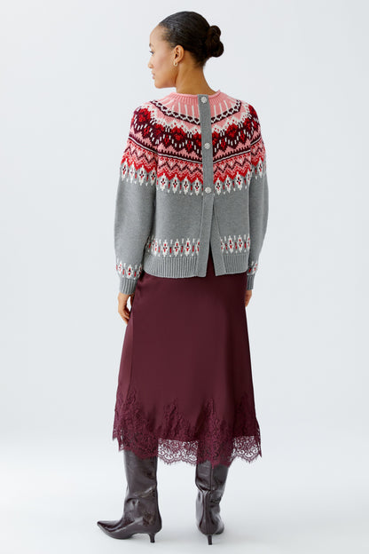 Oui Grey/Red Button Back Jumper