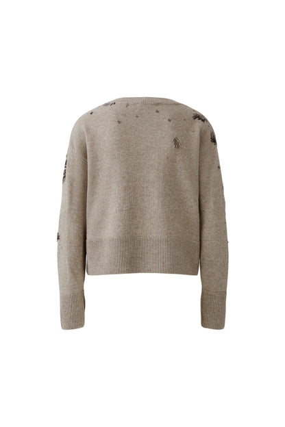 Oui Smokey Taupe Sequin Motif Jumper