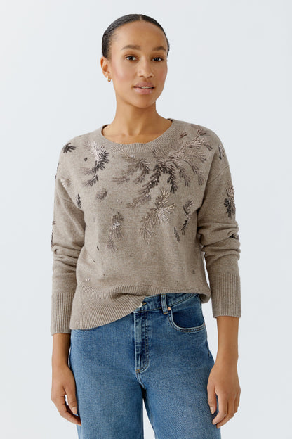 Oui Smokey Taupe Sequin Motif Jumper