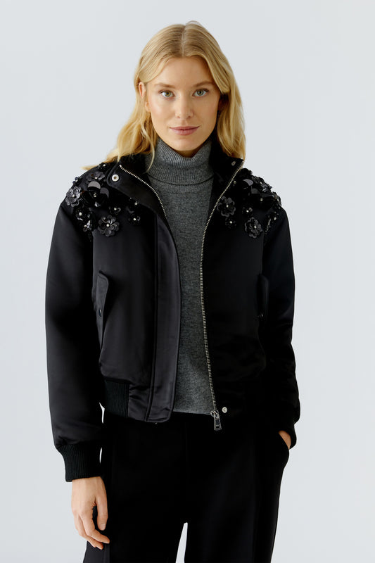Oui Black Embellished Bomber Jacket