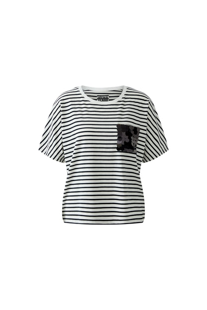 Oui White/Black Stripe T-Shirt w/Sequin Pocket