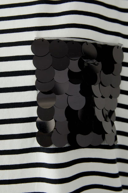 Oui White/Black Stripe T-Shirt w/Sequin Pocket