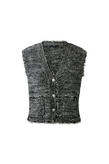 Oui Black/Grey Knitted Waistcoat