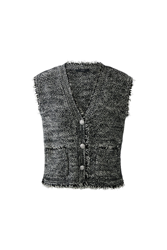 Oui Black/Grey Knitted Waistcoat