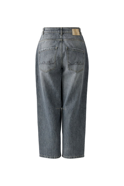 Oui Grey Melange Girlfriend Barrel Jeans