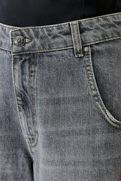 Oui Grey Melange Girlfriend Barrel Jeans