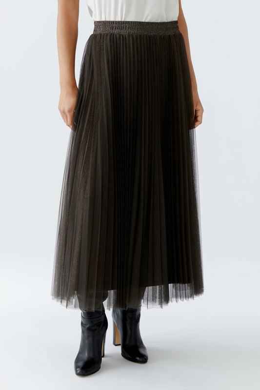 Oui Espresso Pleated Sparkle Skirt