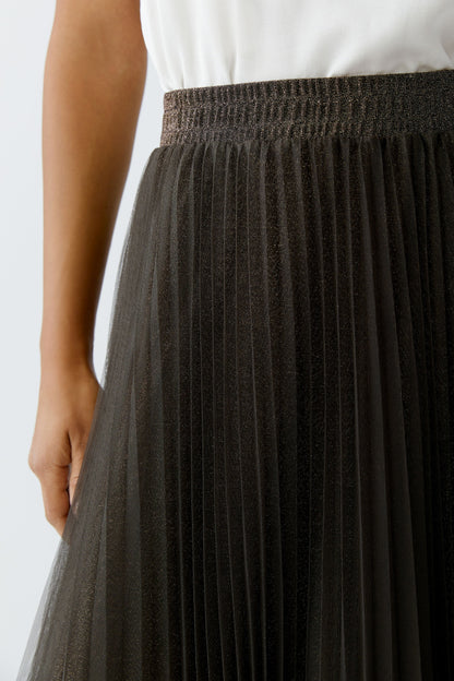 Oui Espresso Pleated Sparkle Skirt